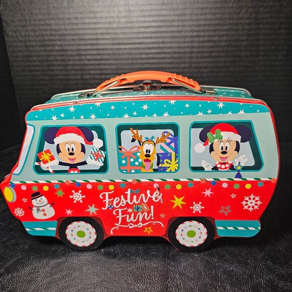 Disney 100 Holiday Mickey Mouse And Friends In A Bus Christmas Tin Lunch Box - Picture 1 of 12